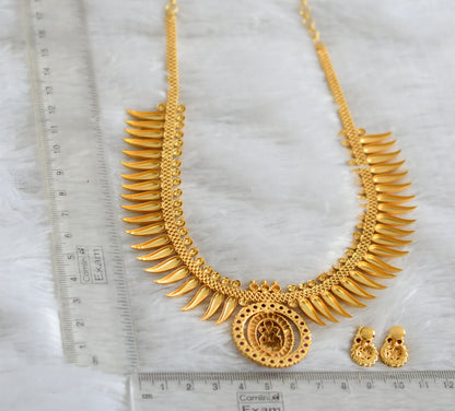 Matte gold tone ruby lakshmi kerala style mulla mottu necklace set dj-48096