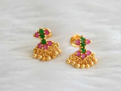 Gold tone ruby-green pathakkam screw back earrings dj-43214