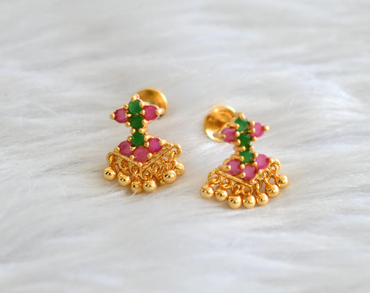 Gold tone ruby-green pathakkam screw back earrings dj-43214