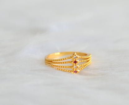 Gold tone ruby-white finger ring dj-43215