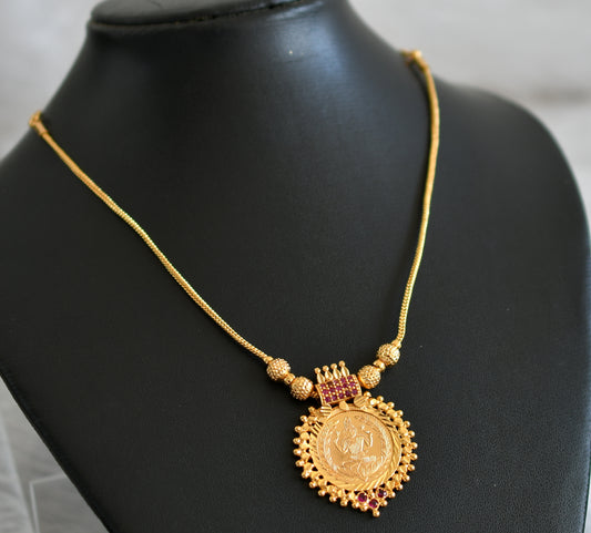 Gold look alike kerala style ruby stone lakshmi round kodi necklace dj-48113