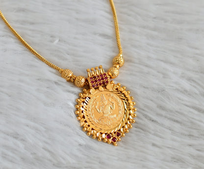 Gold look alike kerala style ruby stone lakshmi round kodi necklace dj-48113