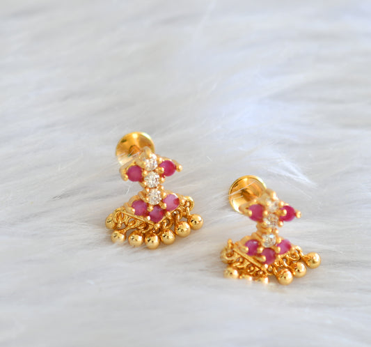 Gold tone ruby-white pathakkam screw back earrings dj-43213