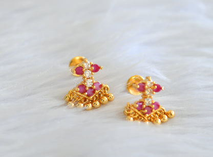 Gold tone ruby-white pathakkam screw back earrings dj-43213