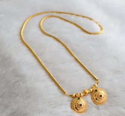 Gold tone telugu style ruby-green stone flower bottu mangalyam dj-46532