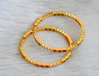 Gold tone ruby-green-white block stone bangles(2.4) dj-44717