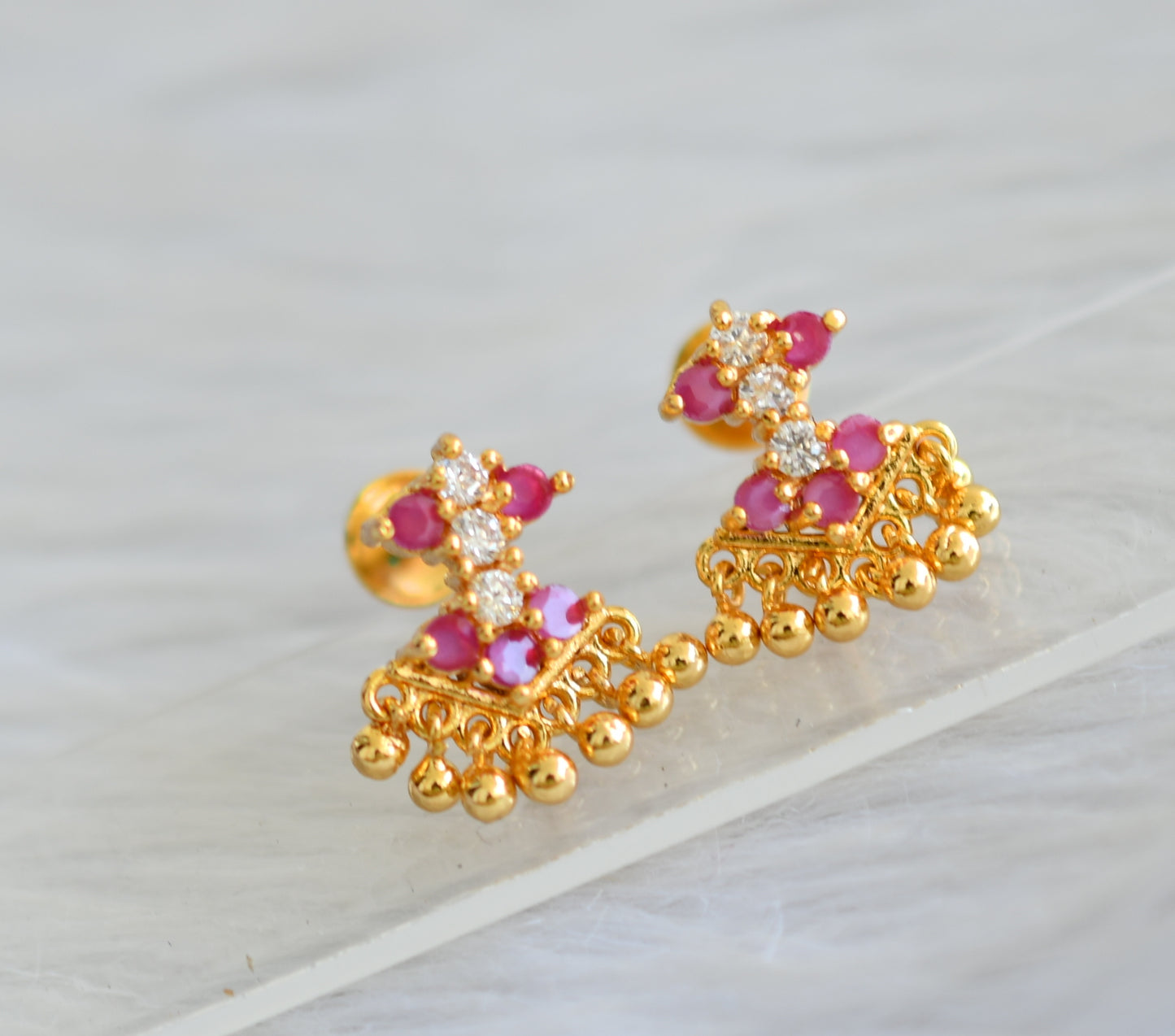 Gold tone ruby-white pathakkam screw back earrings dj-43213