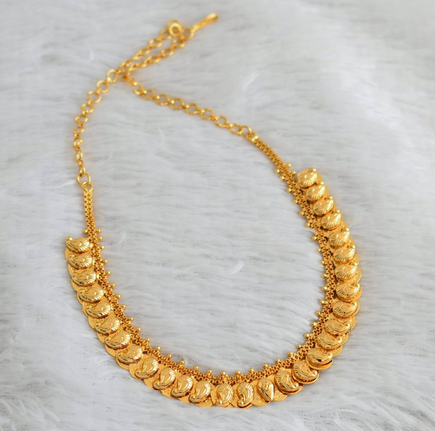 Gold tone mango-lakshmi coin reversible necklace dj-48106