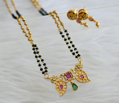 Matte finish cz Ruby-green Lakshmi peacock mangalsutra necklace set dj-43165