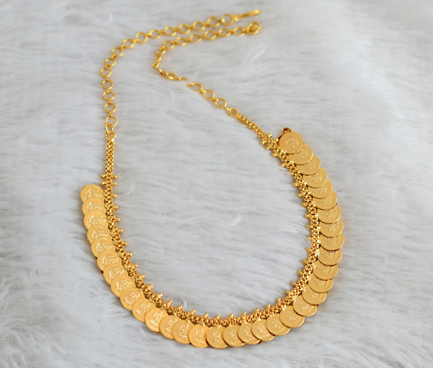 Gold tone mango-lakshmi coin reversible necklace dj-48106