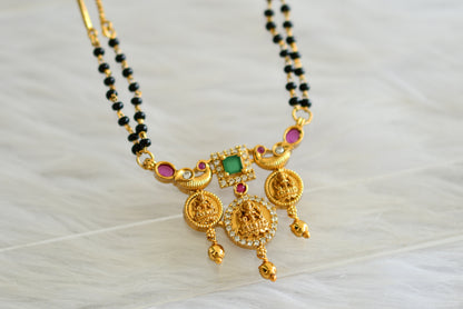 Matte finish cz Ruby-green Lakshmi peacock mangalsutra necklace set dj-43166