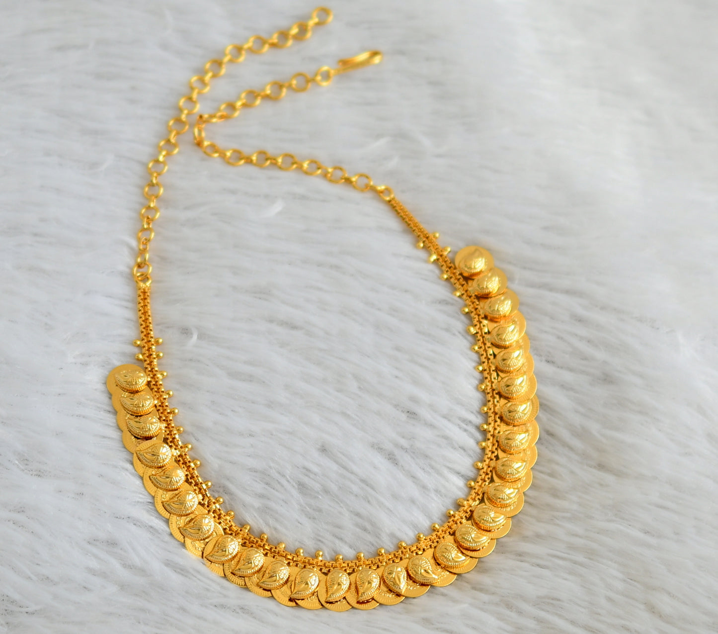 Gold tone mango-lakshmi coin reversible necklace dj-48107