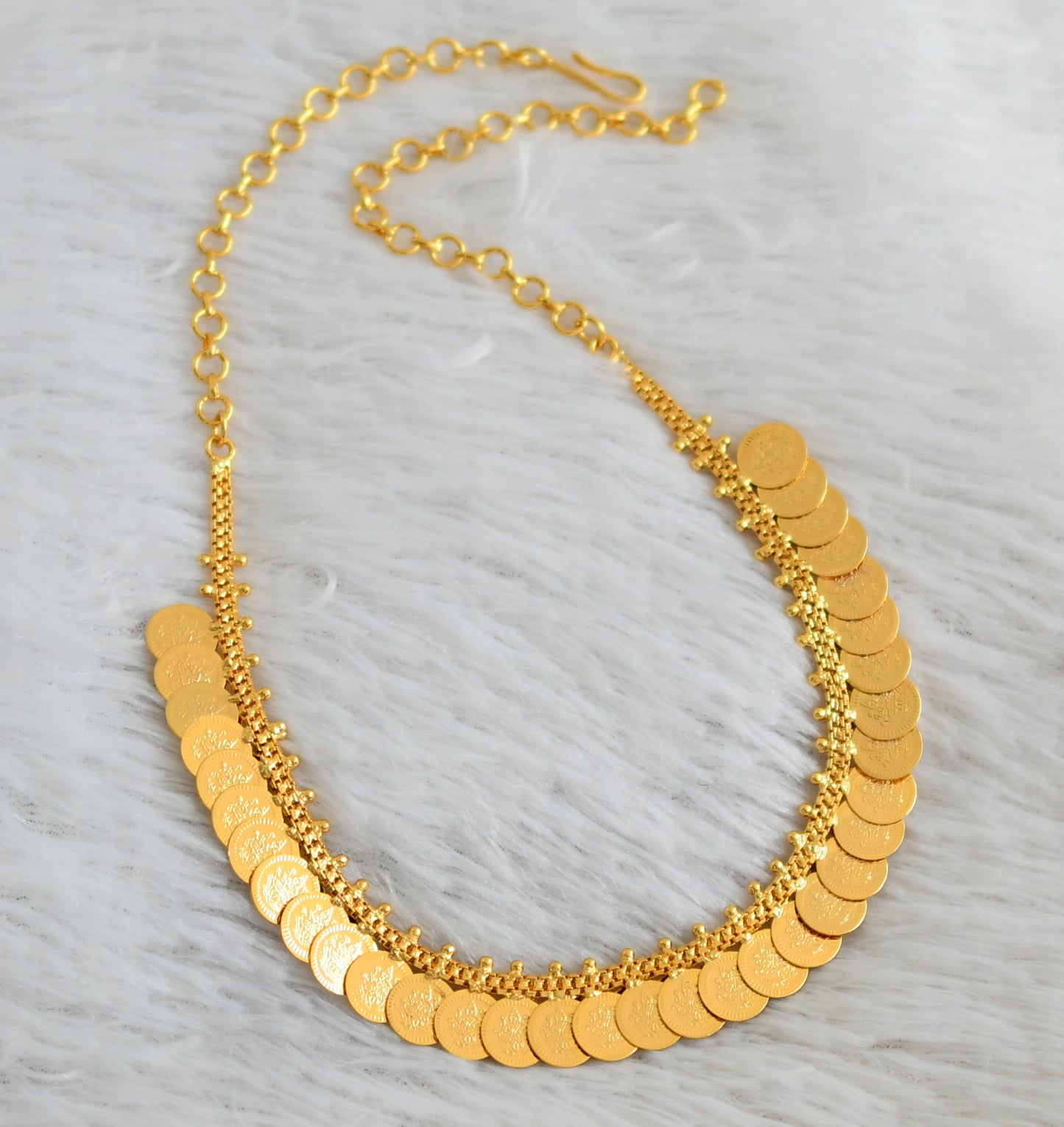 Gold tone mango-lakshmi coin reversible necklace dj-48107