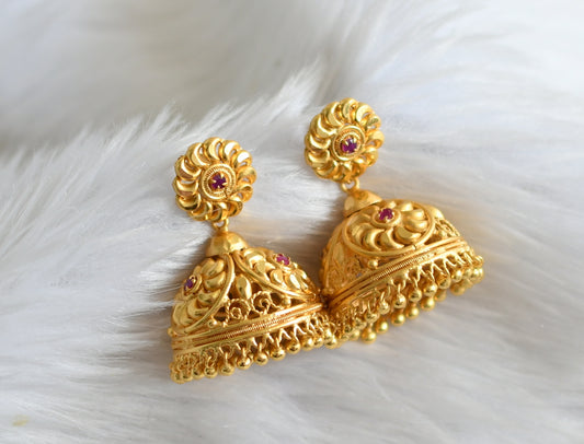 Gold tone pink stone Kerala style jhumkka dj-41773