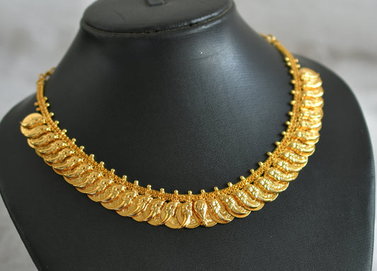 Gold tone peacock-lakshmi coin reversible necklace dj-48105