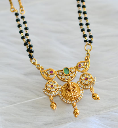 Matte finish cz Ruby-green Lakshmi peacock mangalsutra necklace set dj-43167