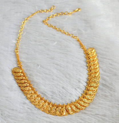 Gold tone peacock-lakshmi coin reversible necklace dj-48105