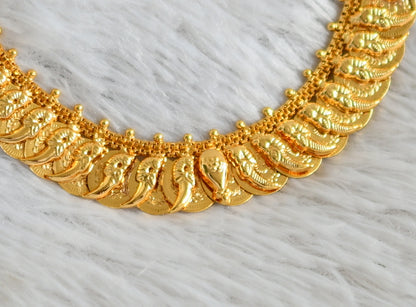 Gold tone peacock-lakshmi coin reversible necklace dj-48105