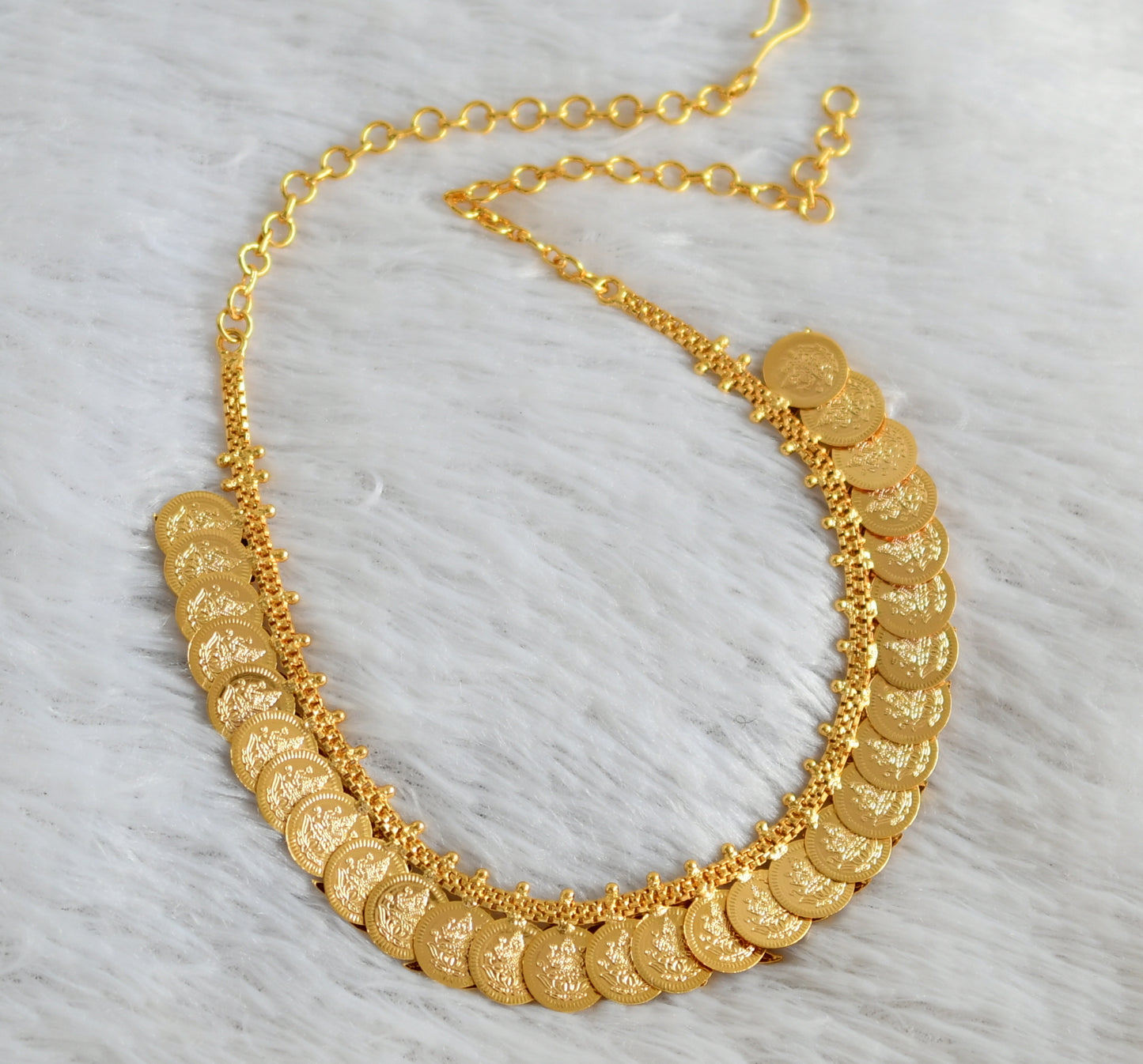 Gold tone peacock-lakshmi coin reversible necklace dj-48105