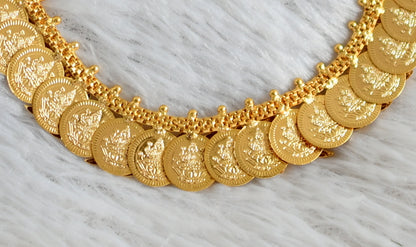 Gold tone peacock-lakshmi coin reversible necklace dj-48105