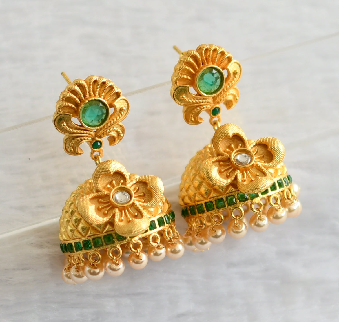 Matte Finish Emerald Flower Jhumkka -dj04132