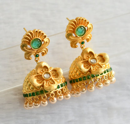 Matte Finish Emerald Flower Jhumkka -dj04132