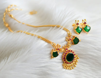 Gold tone pink-green kerala style palakka necklace set dj-44743