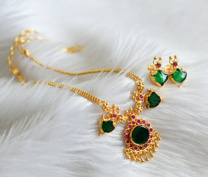 Gold tone pink-green kerala style palakka necklace set dj-44743