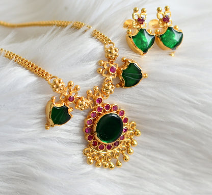 Gold tone pink-green kerala style palakka necklace set dj-44743