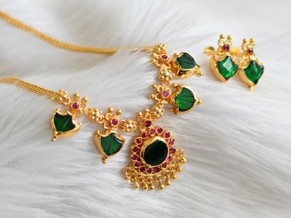 Gold tone pink-green kerala style palakka necklace set dj-44744