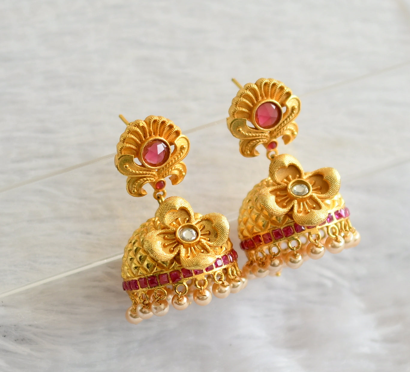 Matte Finish Ruby Flower Jhumkka -dj04131