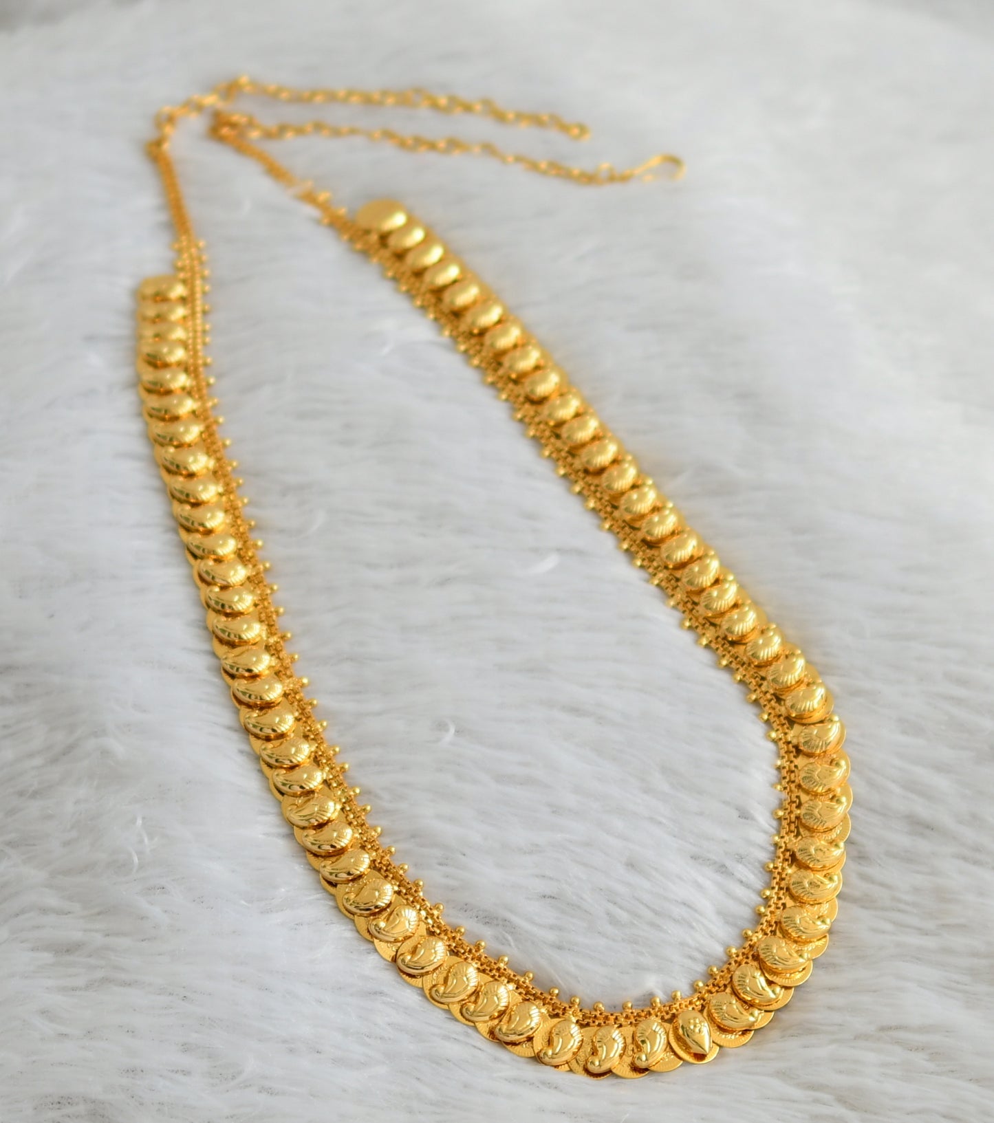 Gold tone mango lakshmi coin reversible haar dj-48103