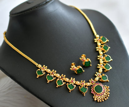 Gold tone pink-green kerala style palakka necklace set dj-44747