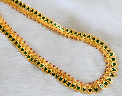 Gold tone pink-green kerala style mango haar dj-43256