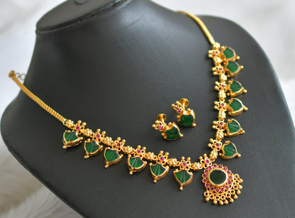 Gold tone pink-green kerala style palakka necklace set dj-44748