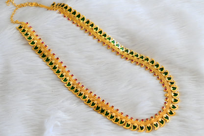 Gold tone pink-green kerala style mango haar dj-43256