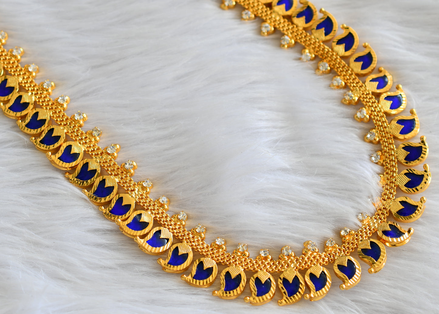 Gold tone blue-white kerala style mango haar dj-43257