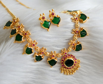 Gold tone pink-green kerala style palakka necklace set dj-44748