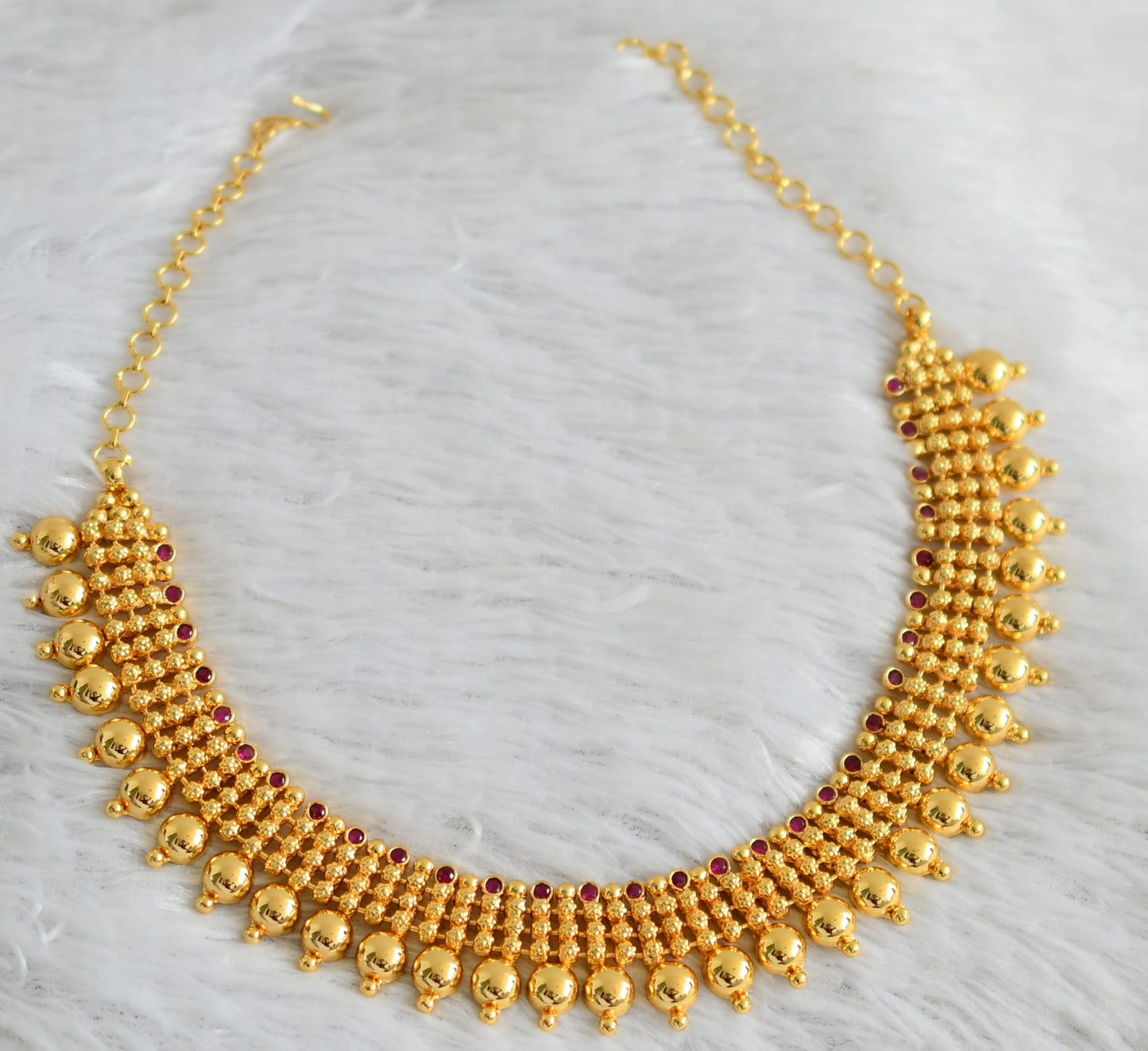 Gold look alike ad pink ball style necklace dj-48109