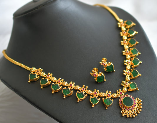 Gold tone pink-green kerala style palakka necklace set dj-44749