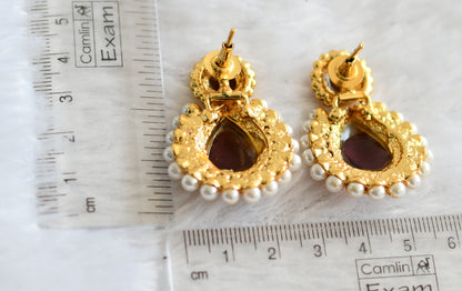 Antique gold tone pearl-amethyst earrings  dj-04072