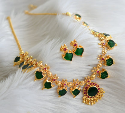 Gold tone pink-green kerala style palakka necklace set dj-44750