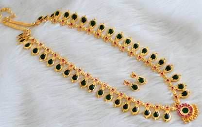 Gold tone kerala style pink-green gopi haar set dj-43253