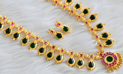 Gold tone kerala style pink-green gopi haar set dj-43253