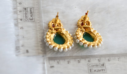 Antique gold tone pearl red-green earrings dj-04071