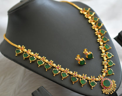 Gold tone pink-green kerala style palakka necklace set dj-44752