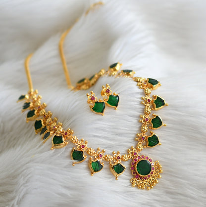 Gold tone pink-green kerala style palakka necklace set dj-44752