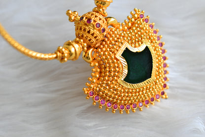 Gold tone pink-green kerala style  palakka necklace dj-43242