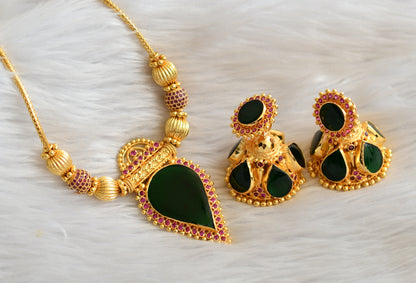 Gold tone kerala style ad pink-green gopi necklace set dj-44753