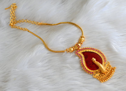 Gold tone kerala style pink-red mango peacock necklace dj-43235